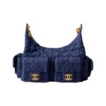 CHANEL 25CWASHED DENIM HOBO BAG DARK BLUE
