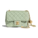 CHANEL FLAP BAG GOLD BALL GREEN